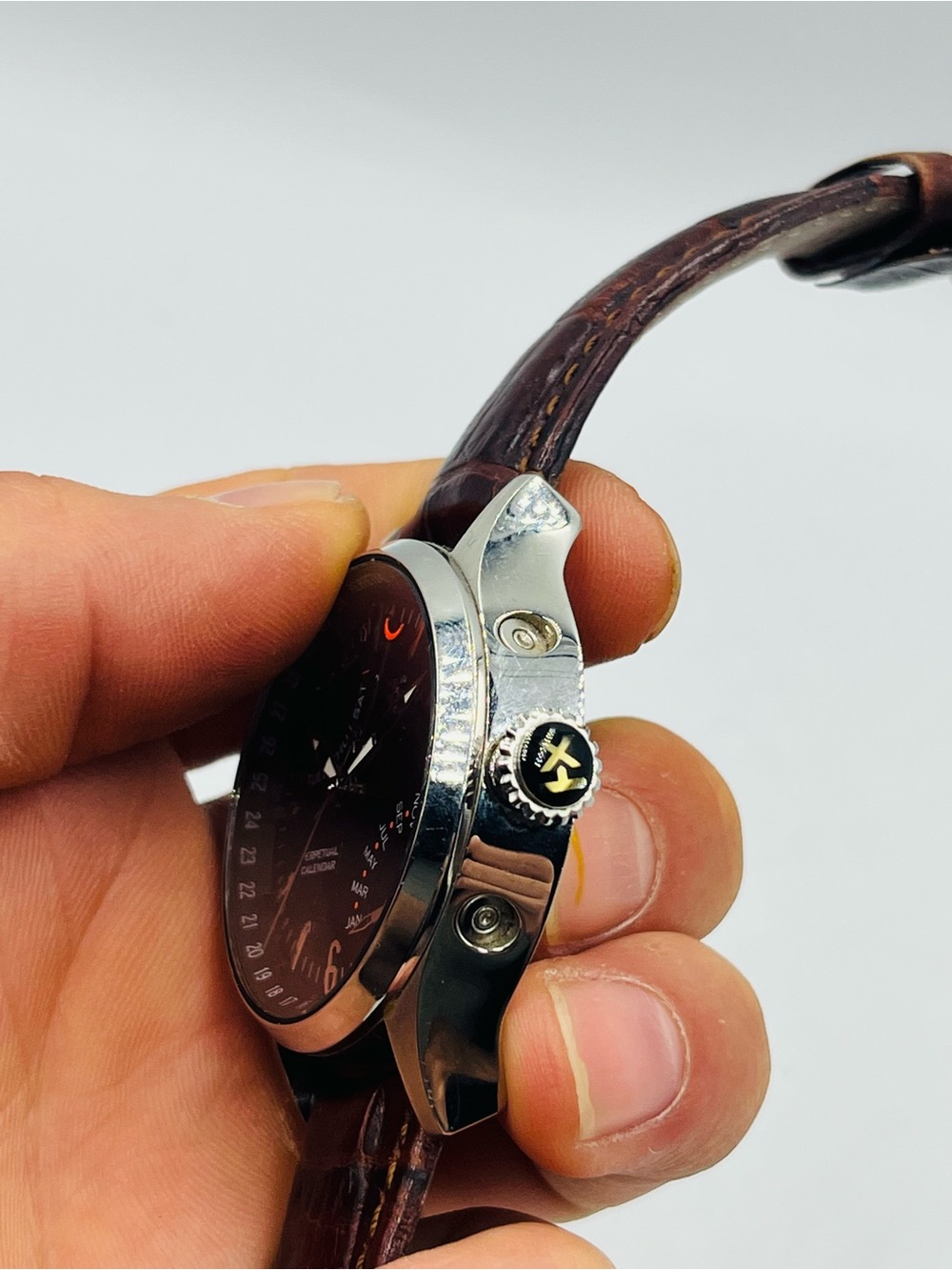 Perpetual Calendar Men's Watch - Black Dial, Brown Leather Strap - Picture 10 of 11